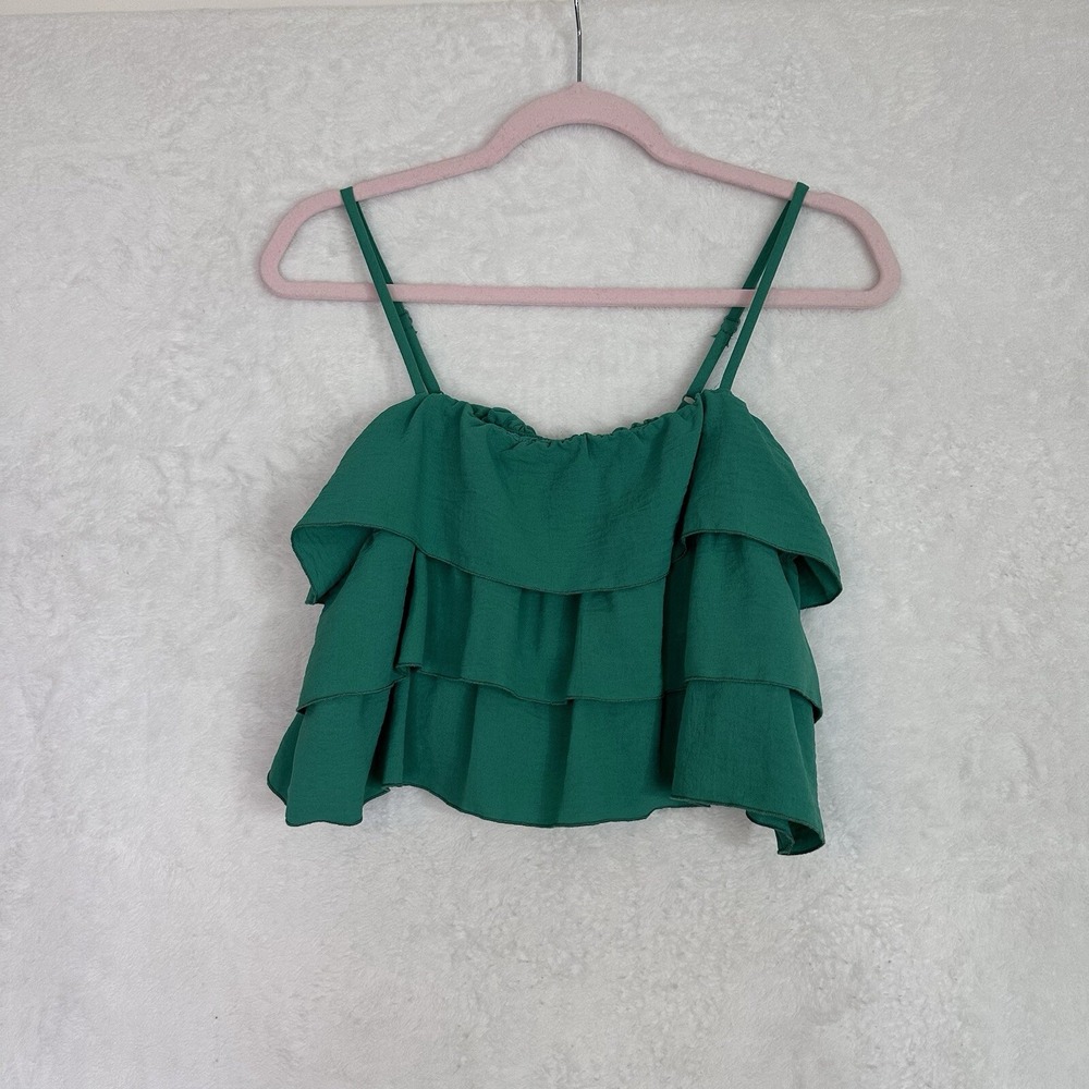 Altered State Shirt Womens Small Sleeveless Straps Layered Ruffle Green Top Crop